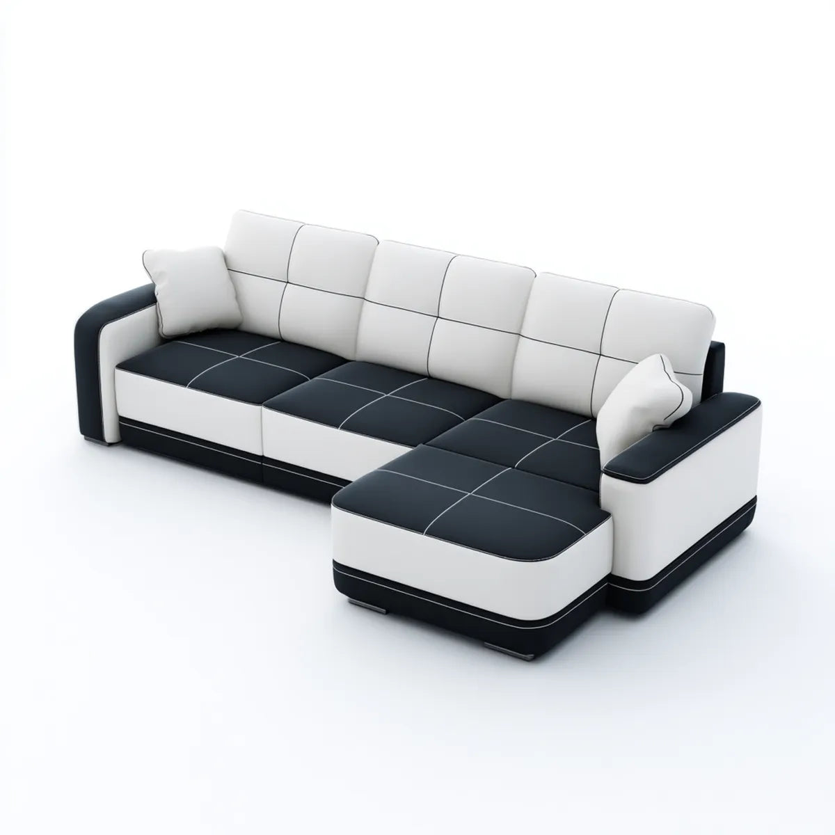 Divano angolare a L 4 posti bianco e nero 280 x 165 x 85 cm in pelle sintetica PU
