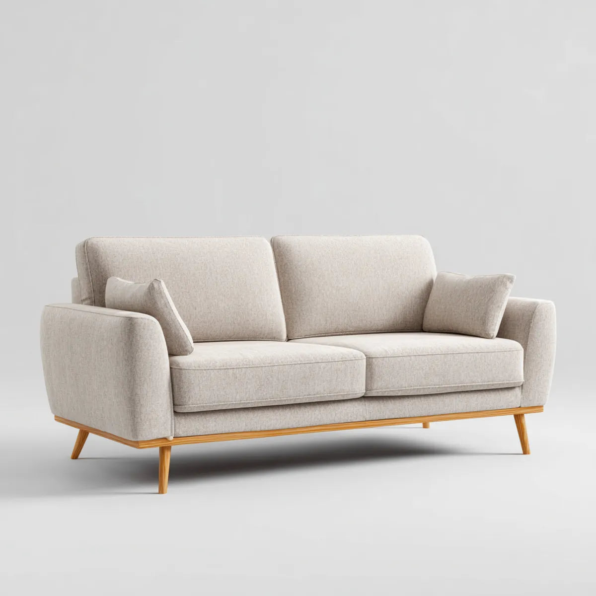 Divano 2 posti beige rettangolare in poliestere con gambe in legno massello 180 x 85 x 82 cm