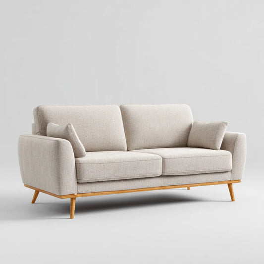 Divano 2 posti beige rettangolare in poliestere con gambe in legno massello 180 x 85 x 82 cm