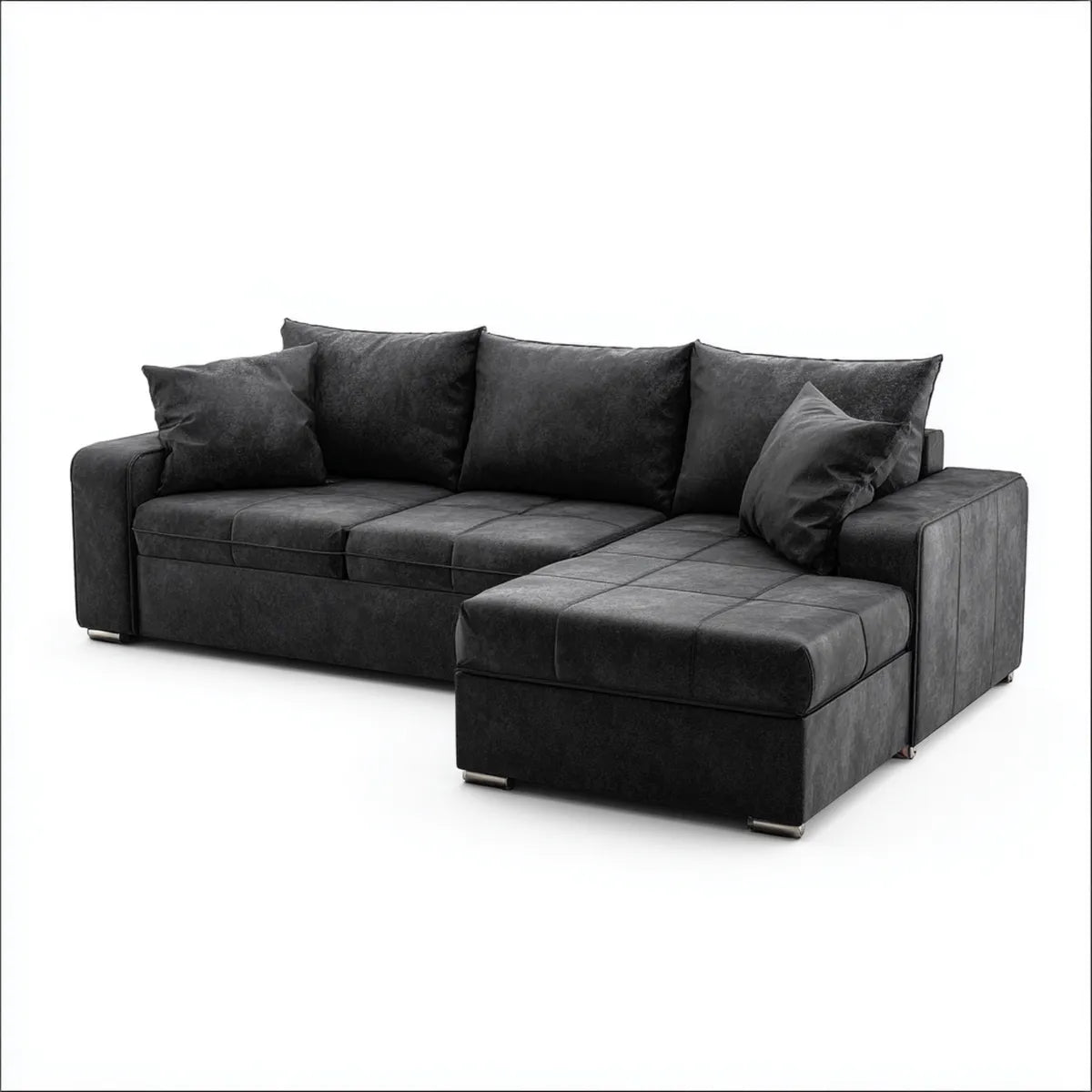 Divano angolare 3 posti con chaise longue destra nero 270 x 160 x 90 cm in microfibra di poliestere a L