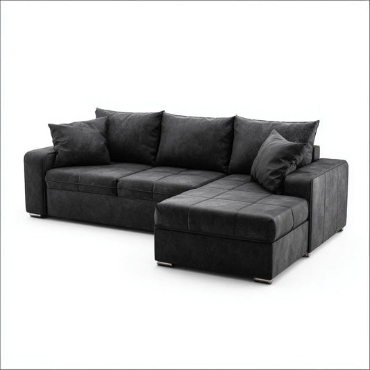 Divano angolare 3 posti con chaise longue destra nero 270 x 160 x 90 cm in microfibra di poliestere a L