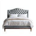 Letto matrimoniale imbottito grigio 160 x 200 cm in velluto di poliestere con testiera capitonné sagomata