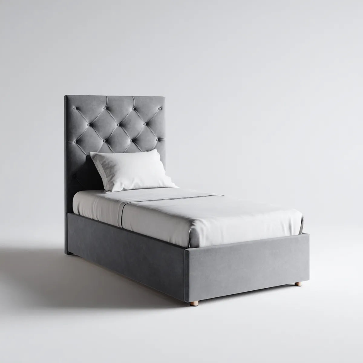Letto singolo grigio 90 x 190 cm in velluto di poliestere con testiera capitonné rettangolare