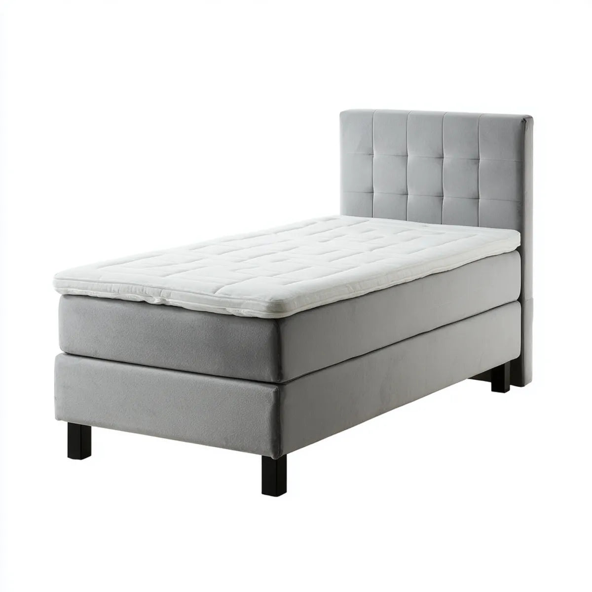 Letto singolo imbottito grigio con materasso 90 x 200 cm in poliestere effetto velluto rettangolare