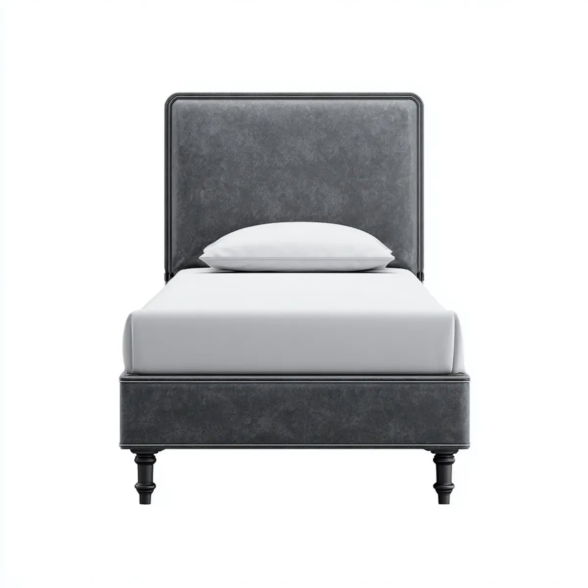 Letto singolo imbottito grigio scuro 90 x 190 cm in pelle sintetica PU rettangolare