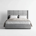 Letto matrimoniale imbottito grigio 160 x 200 cm in microfibra di poliestere con testiera rettangolare a pannelli