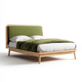 Letto matrimoniale verde e naturale 160 x 200 cm in legno massello con testiera imbottita rettangolare