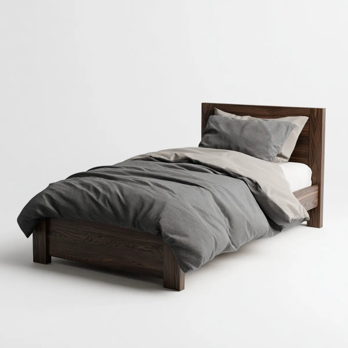 Letto singolo con testiera noce scuro 90 x 190 cm in MDF rivestito in melamina forma rettangolare