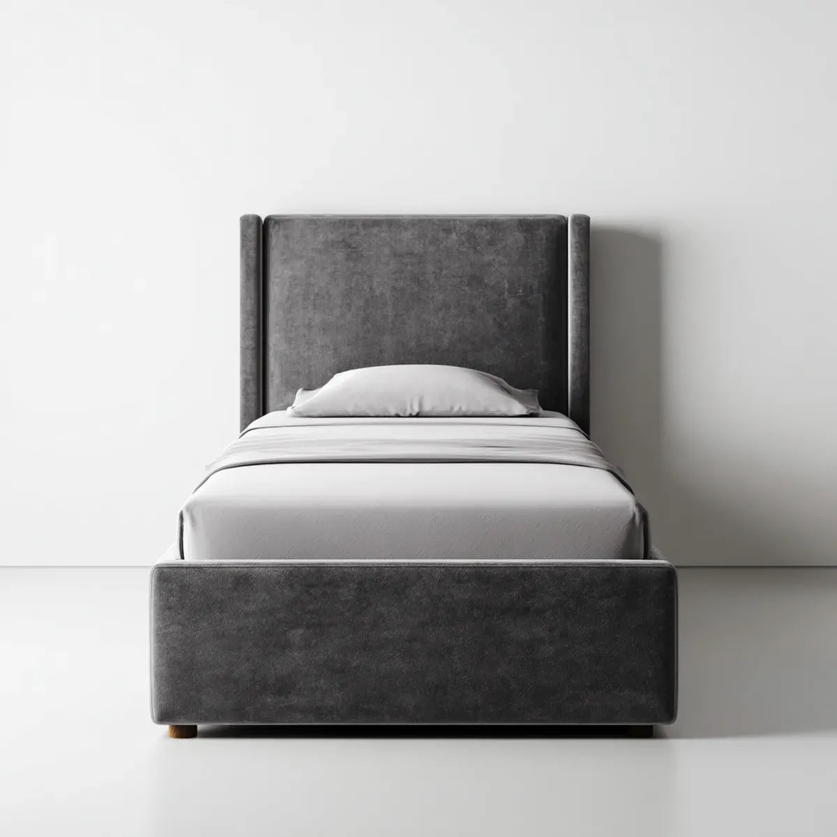 Letto singolo imbottito grigio antracite in poliestere effetto velluto 90 x 190 cm rettangolare
