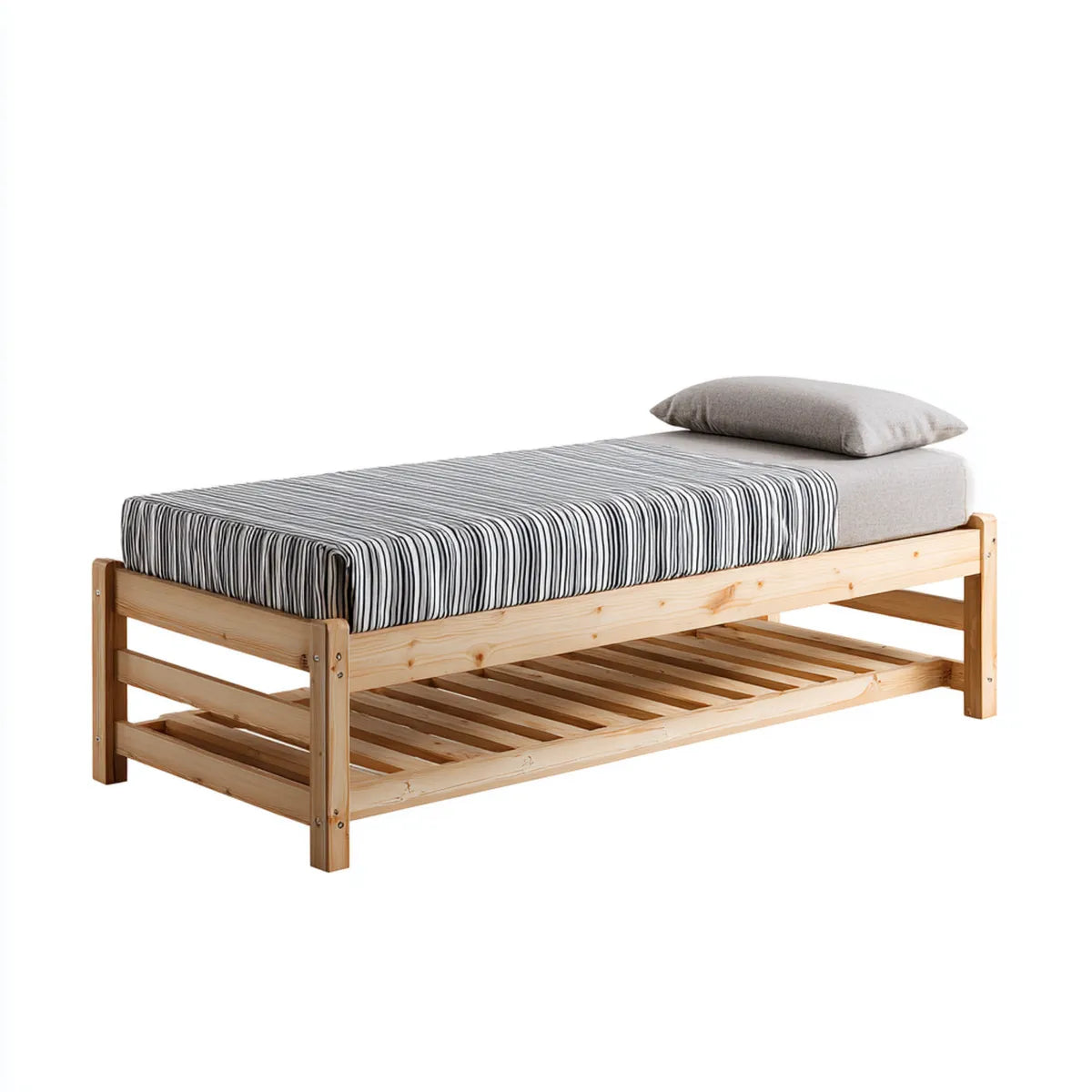 Letto singolo estraibile naturale in legno massello di pino 90 x 200 cm rettangolare