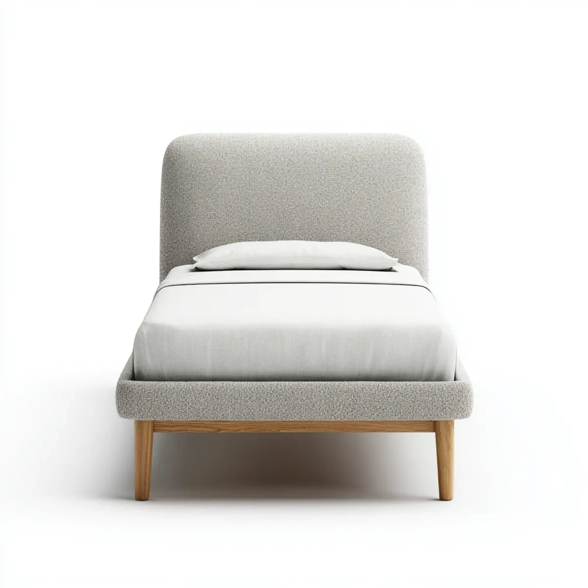 Letto singolo imbottito grigio chiaro 90 x 190 cm in poliestere con gambe in rovere massello rettangolare