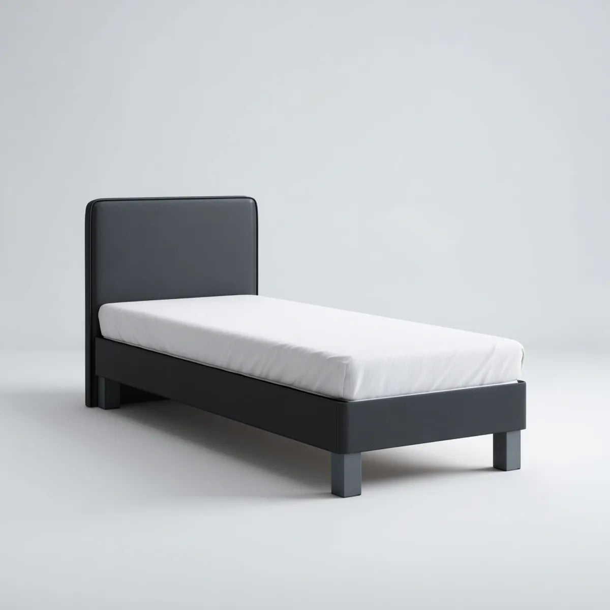 Letto singolo nero 90 x 190 cm in MDF rivestito in PU con testiera rettangolare imbottita