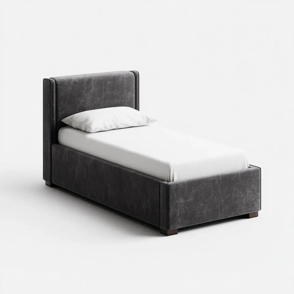 Letto singolo con testiera grigio scuro 90 x 200 cm in similpelle PU rettangolare
