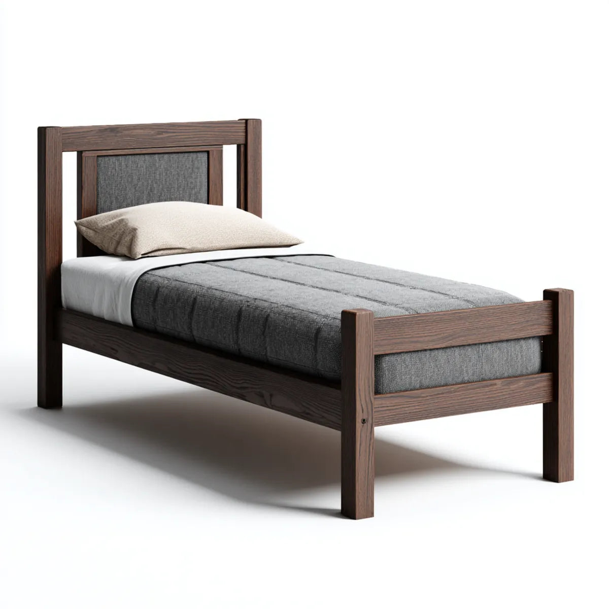 Letto singolo rettangolare marrone scuro 90 x 190 cm in legno massello con pannelli grigi