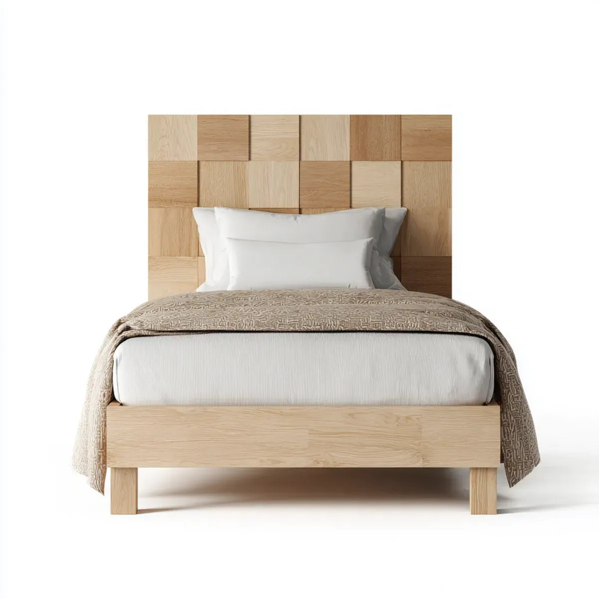 Letto singolo rovere chiaro 90 x 200 cm in MDF impiallacciato rovere rettangolare