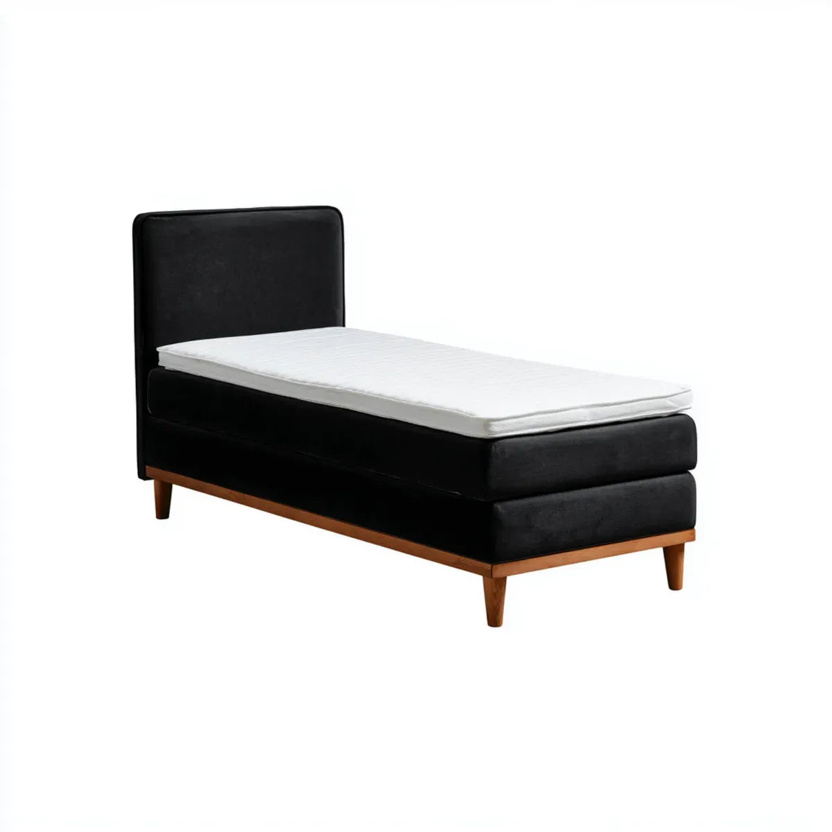 Letto singolo imbottito con materasso nero 90 x 200 cm in poliestere con testiera rettangolare