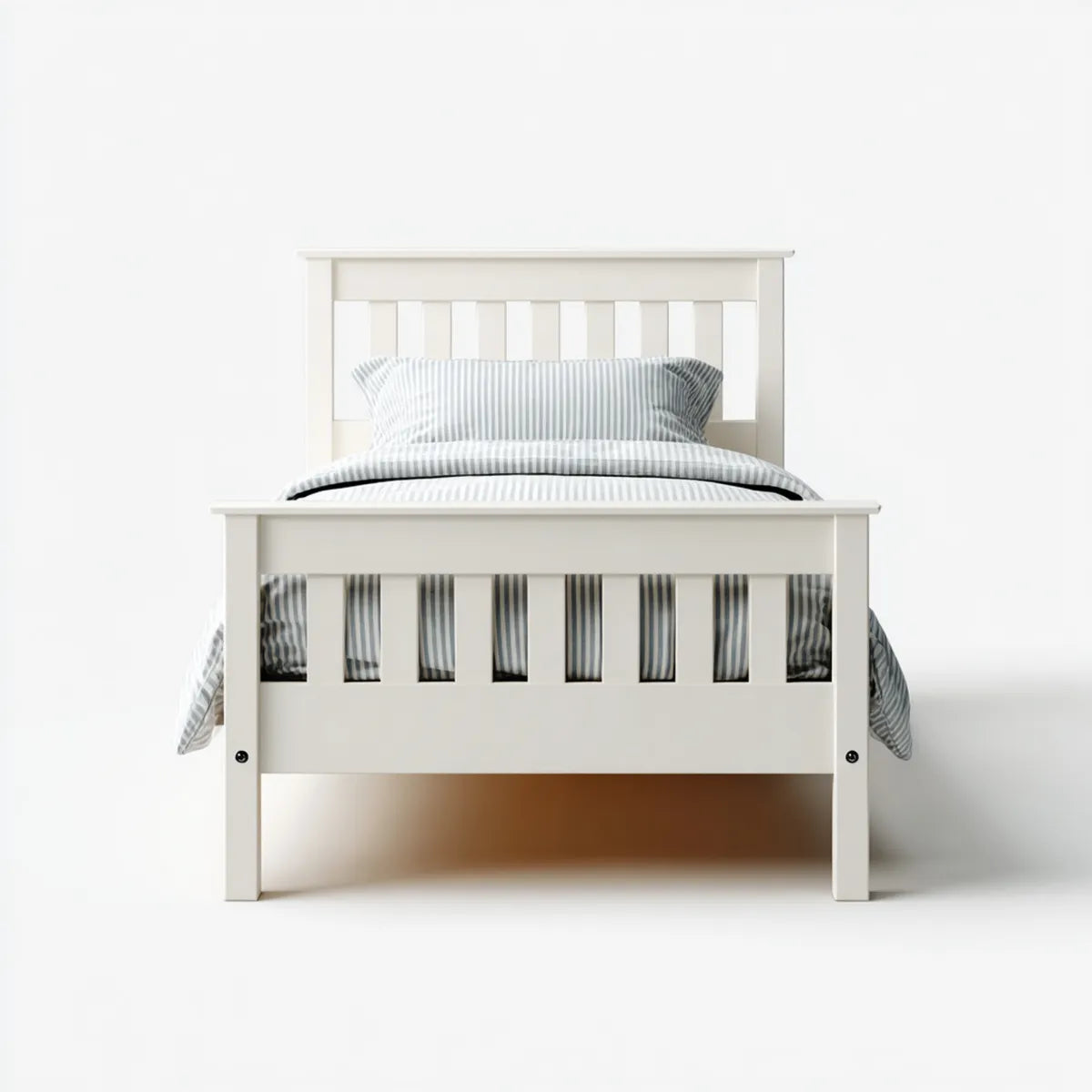 Letto singolo bianco 90 x 190 cm in MDF e pino rettangolare