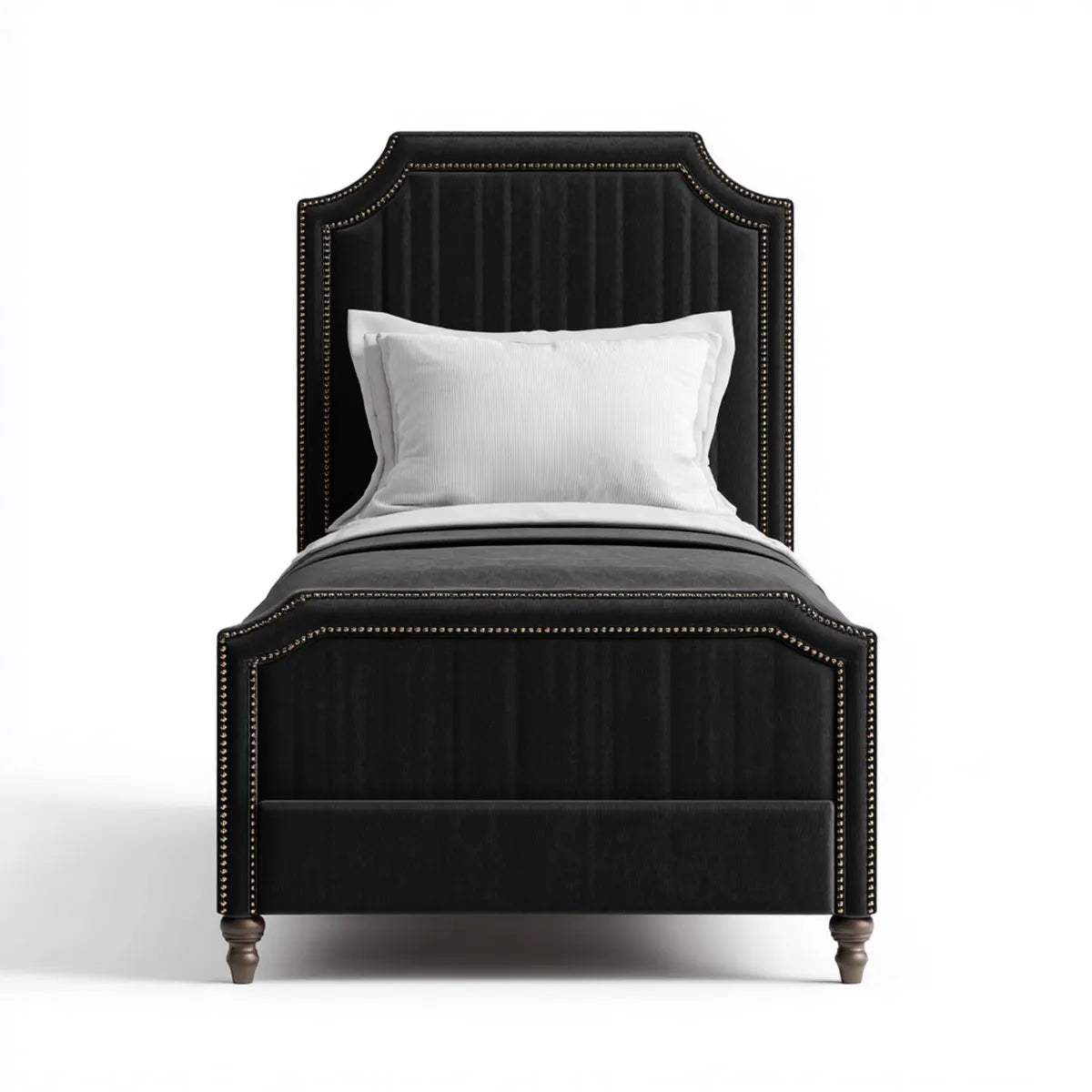 Letto singolo nero 90 x 190 cm in velluto di poliestere con testiera sagomata