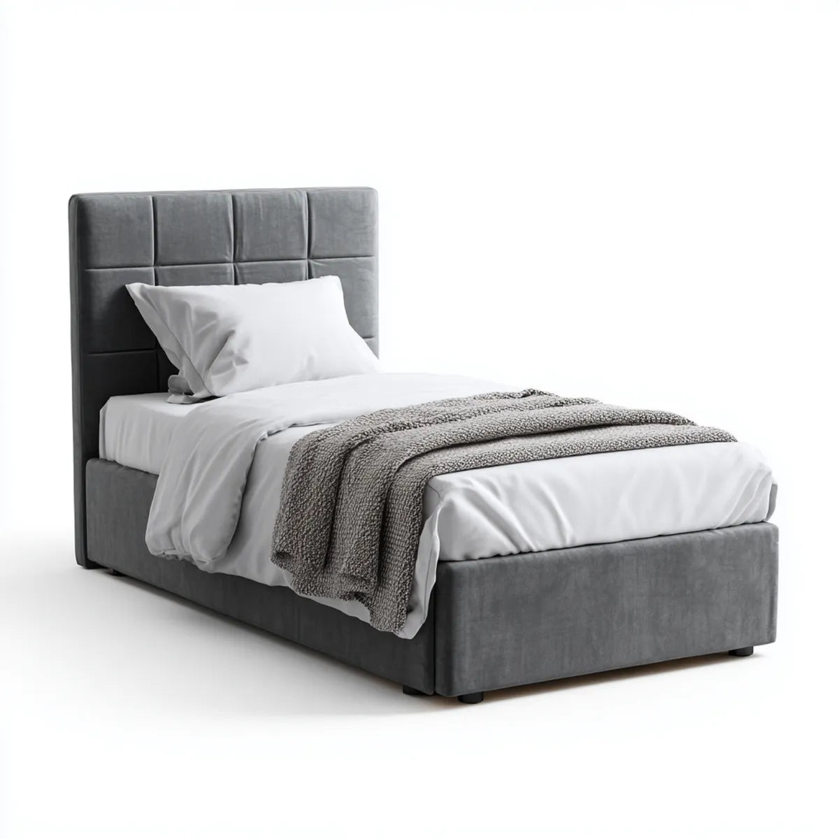 Letto singolo imbottito grigio 90 x 190 cm rettangolare con testiera in velluto di poliestere